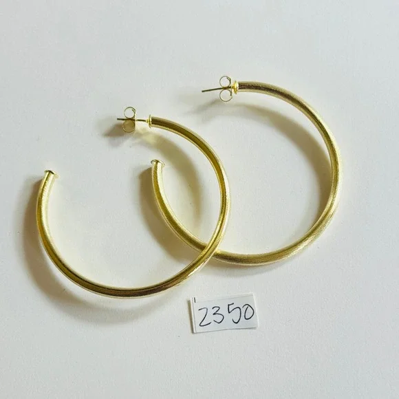 Sheila Fajl Arlene Hoop Earrings dangle Post 14k Gold plated Brushed Metal 2.5"L